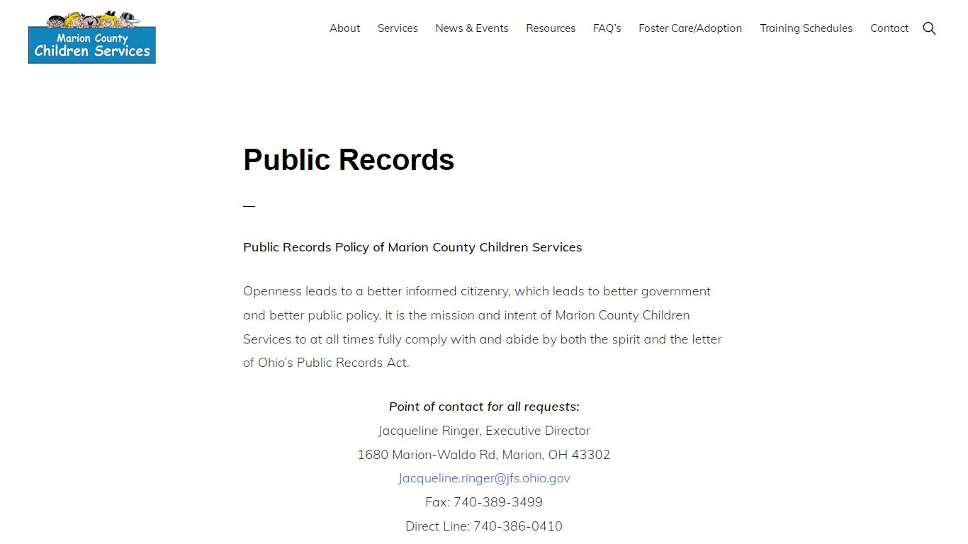 Public Records - Marion County, Ohio Children Services